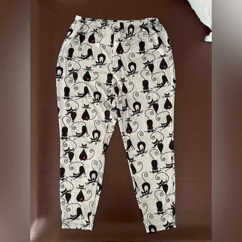 Adult Black Cat Print Pj Bottoms
